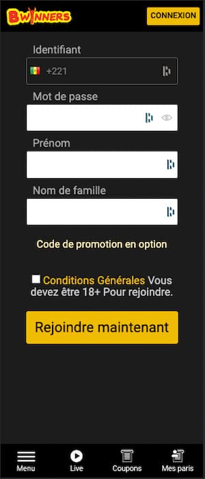 bwinners inscription sur mobile