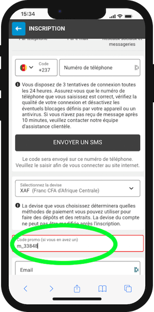 megapari cameroun inscription avec code promo