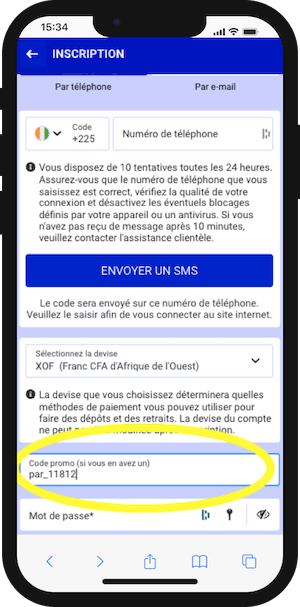 paripesa code promo pour inscription