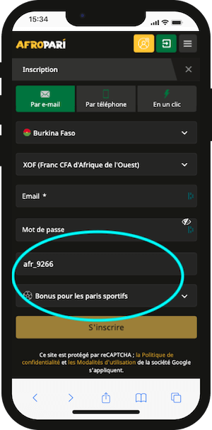 afropari burkina code promo pour inscription