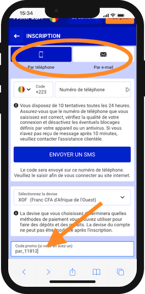 ou l indiquer le paripesa mali code promo pour inscription