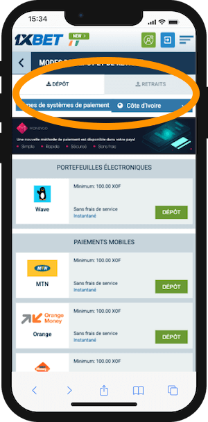 moyens de paiement sur 1xbet