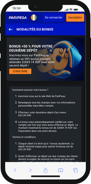 paripesa bonus 2eme depot