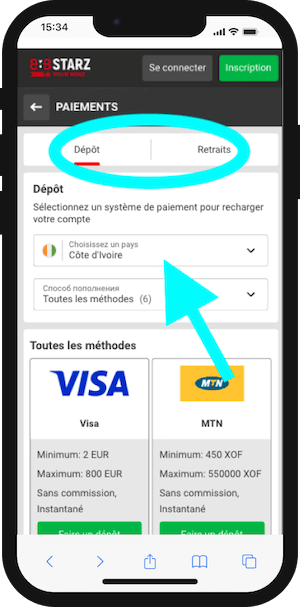 faire un paiement sur 888starz