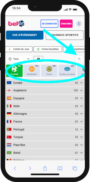 bet223 offre de paris sports disponibles