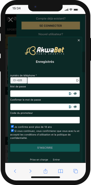 akwabet inscription sur telephone