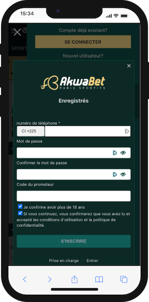 akwabet inscription sur telephone